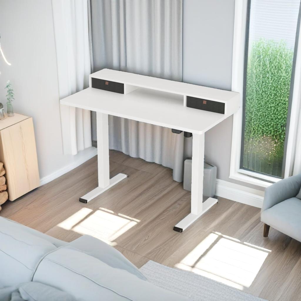 120CM Electric Standing Desk with Drawer Shelf | Height Adjustable Sit-Stand Office Table – White
