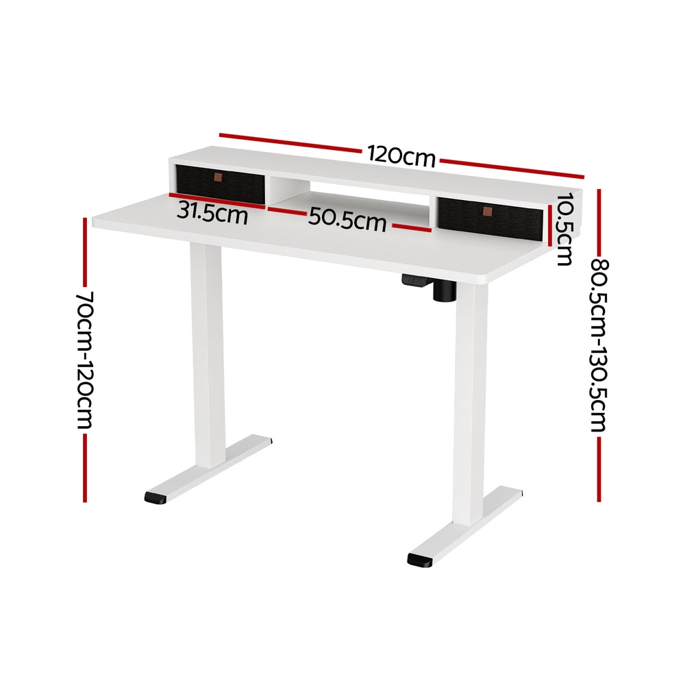 120CM Electric Standing Desk with Drawer Shelf | Height Adjustable Sit-Stand Office Table – White