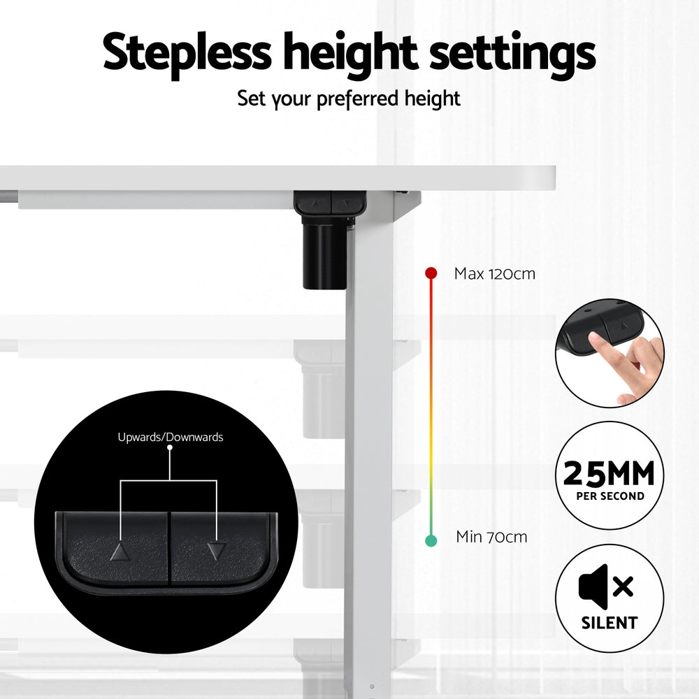 120CM Electric Standing Desk with Drawer Shelf | Height Adjustable Sit-Stand Office Table – White