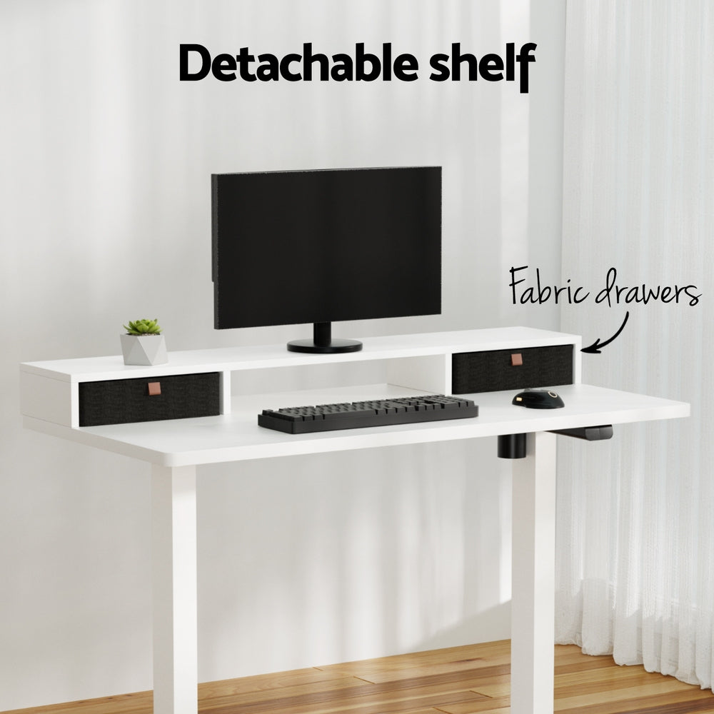 120CM Electric Standing Desk with Drawer Shelf | Height Adjustable Sit-Stand Office Table – White