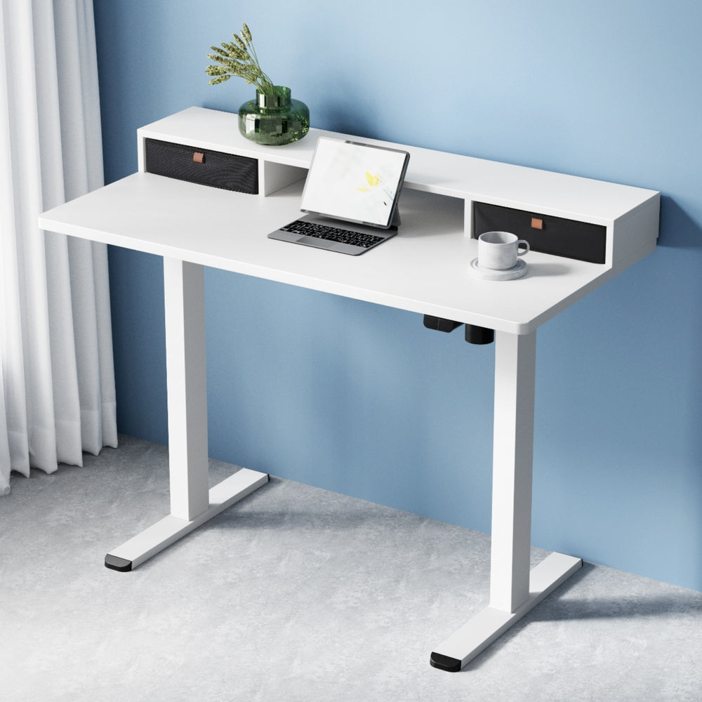 120CM Electric Standing Desk with Drawer Shelf | Height Adjustable Sit-Stand Office Table – White