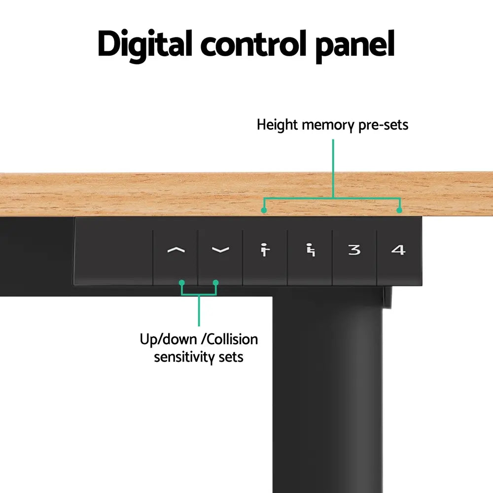 Electric standing desk control panel with height preset buttons and display