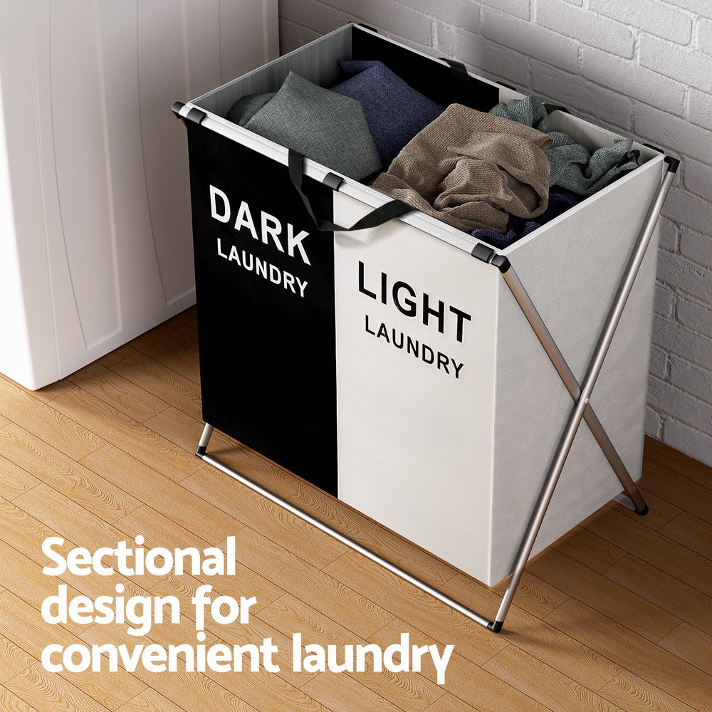 Artiss 2-Section Foldable Laundry Basket | Large Capacity Hamper for Easy Washing | Sort, Store & Conquer Laundry Day!