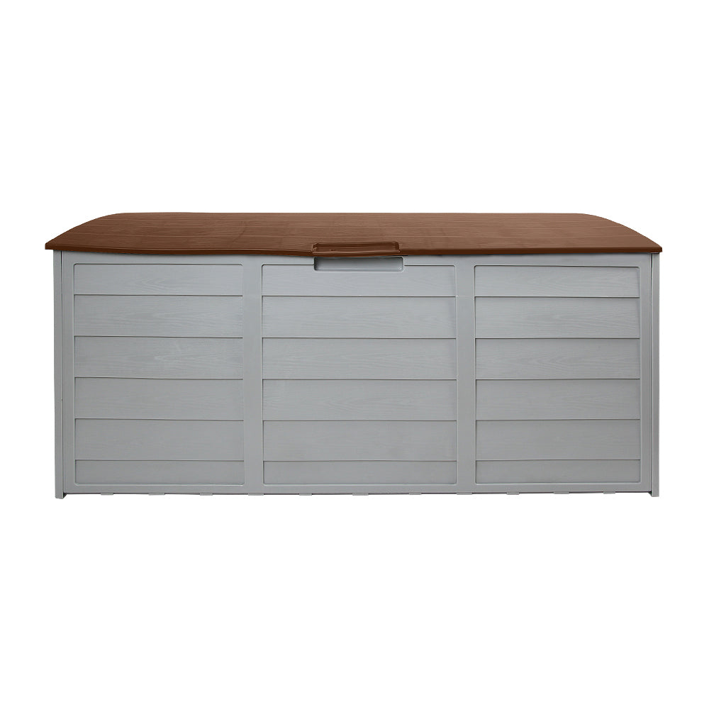 290L Outdoor Storage Box โ Brown Lockable Garden Deck Organizer with Wheels