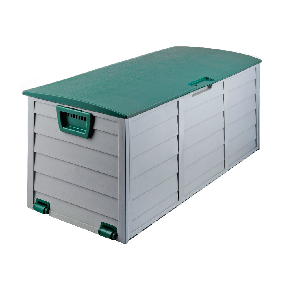 290L Outdoor Storage Box – Green Lockable Garden Deck Organiser with Wheels
