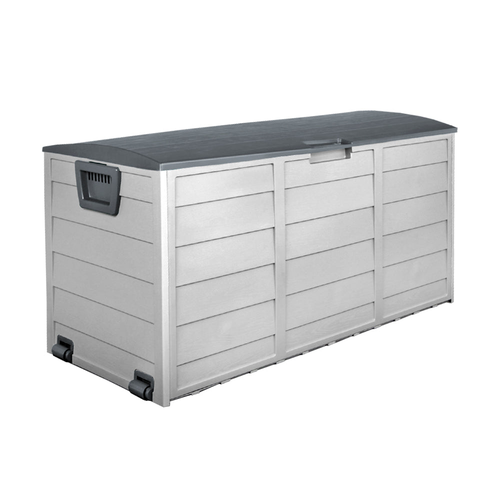 Outdoor Storage Box 290L – Grey Deck Organizer with Lockable Lid & Wheels