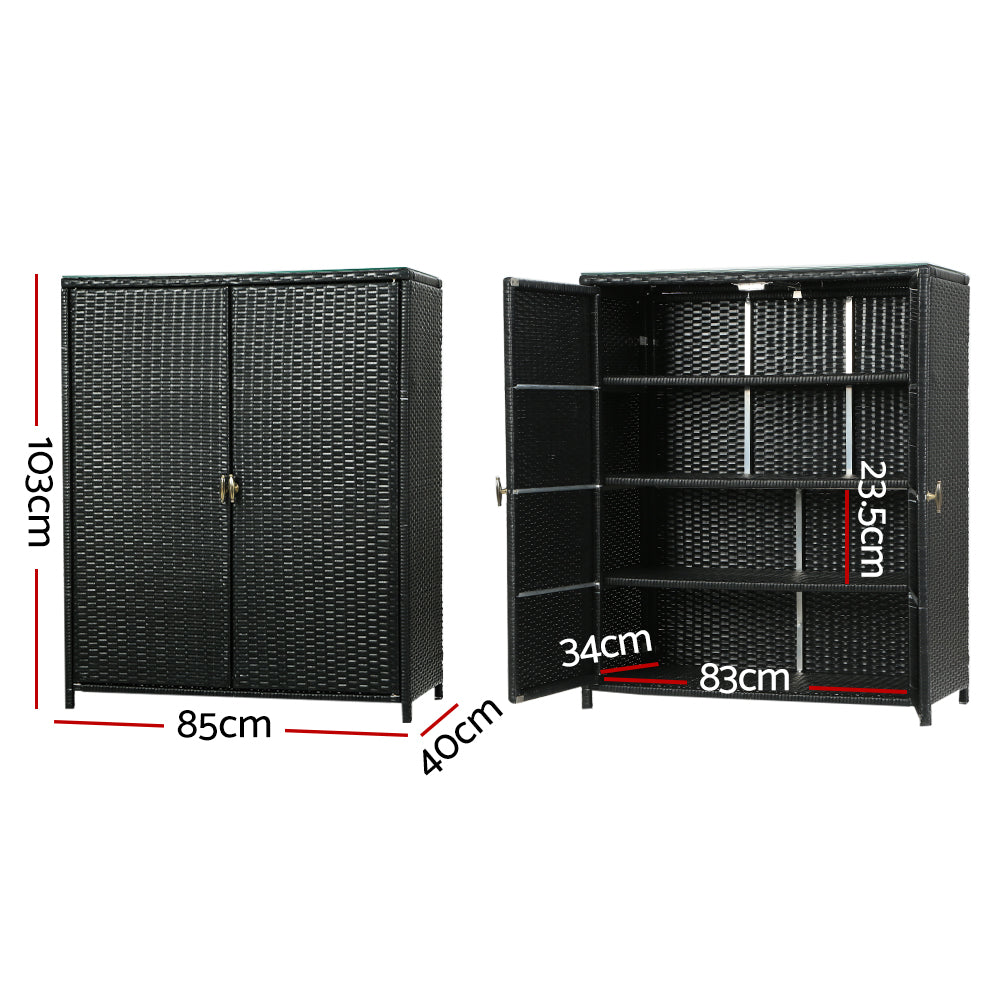 Outdoor Wicker Storage Cabinet – Stylish Garden Storage & Bar Table | Black PE Rattan