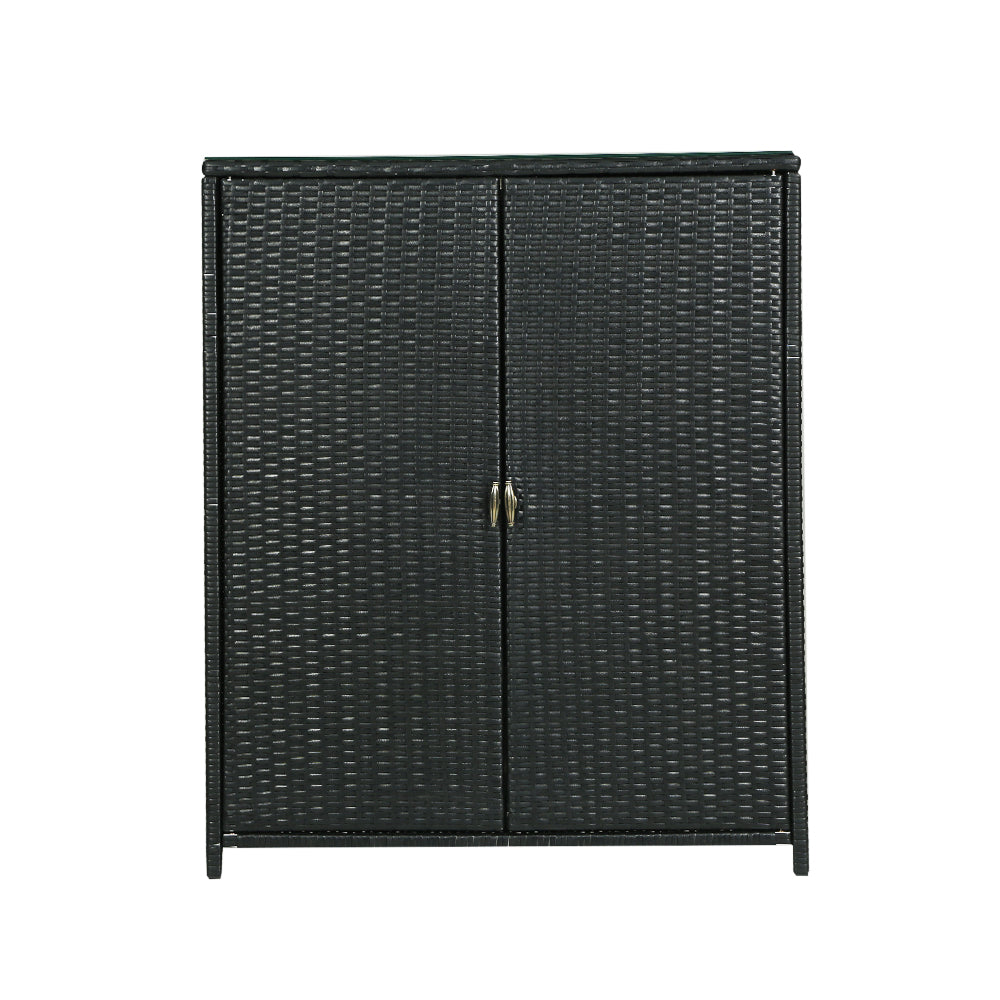Outdoor Wicker Storage Cabinet – Stylish Garden Storage & Bar Table | Black PE Rattan