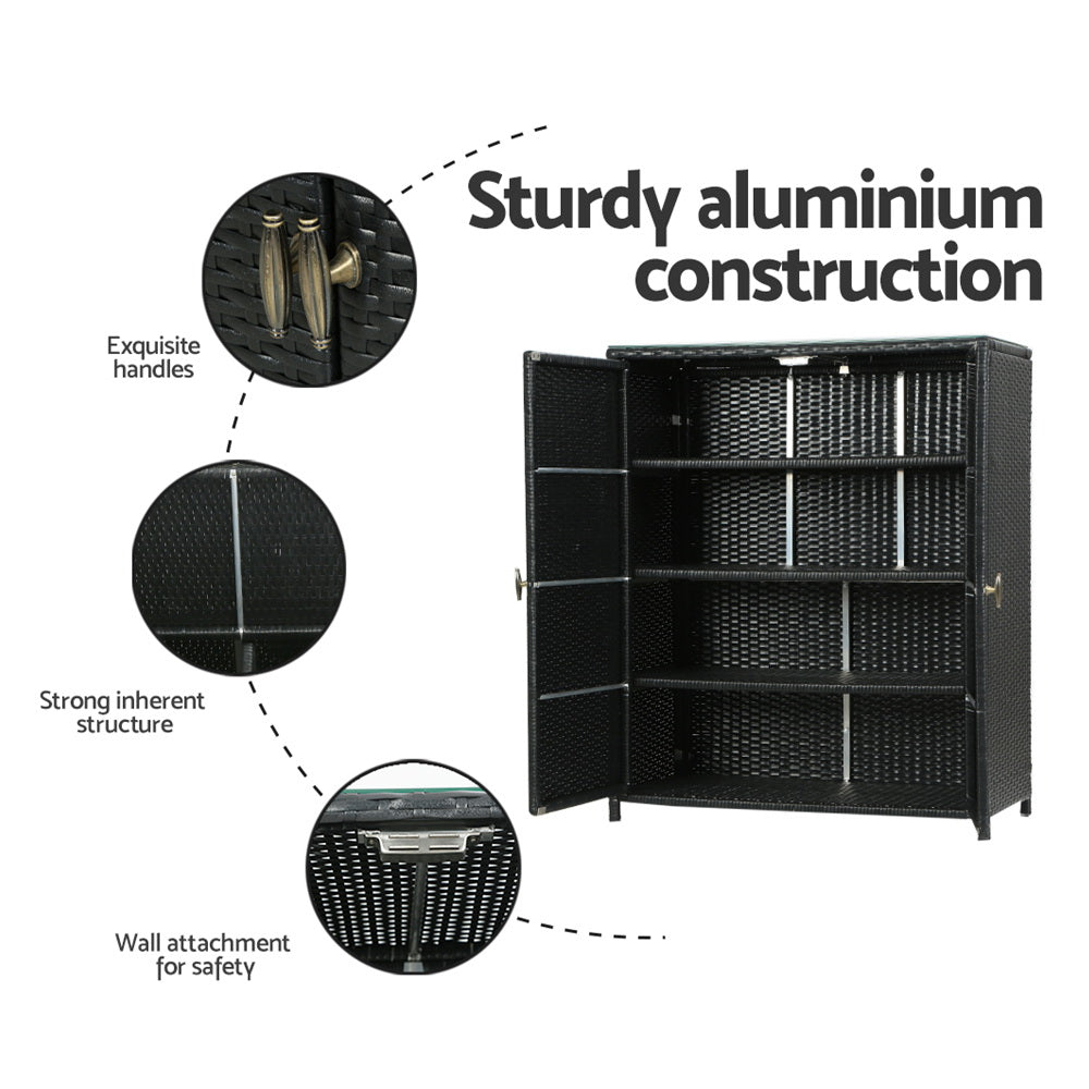 Outdoor Wicker Storage Cabinet – Stylish Garden Storage & Bar Table | Black PE Rattan