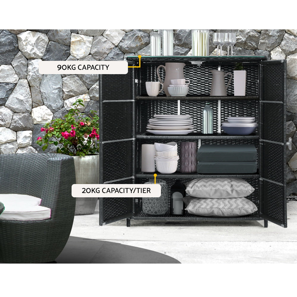 Outdoor Wicker Storage Cabinet – Stylish Garden Storage & Bar Table | Black PE Rattan
