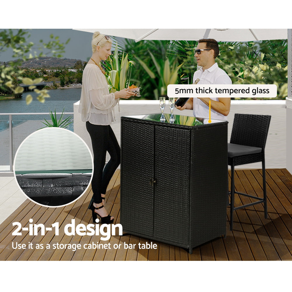 Outdoor Wicker Storage Cabinet – Stylish Garden Storage & Bar Table | Black PE Rattan