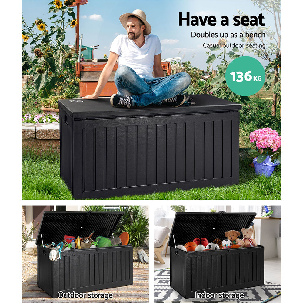 270L Outdoor Storage Box – Lockable Waterproof Garden Bench with Seat (Black)