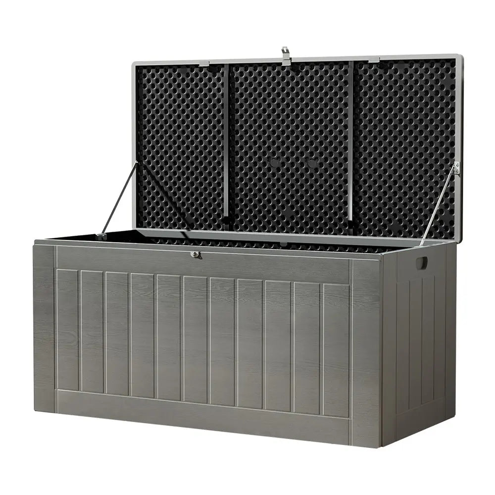 Gardeon 830L Outdoor Storage Box – Lockable Weatherproof Bench for Backyard, Shed or Garage (All Black)
