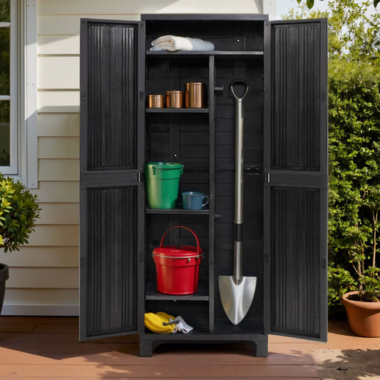 Outdoor Storage Cabinet – 173cm Lockable Tall Cupboard for Garage & Garden (Black)