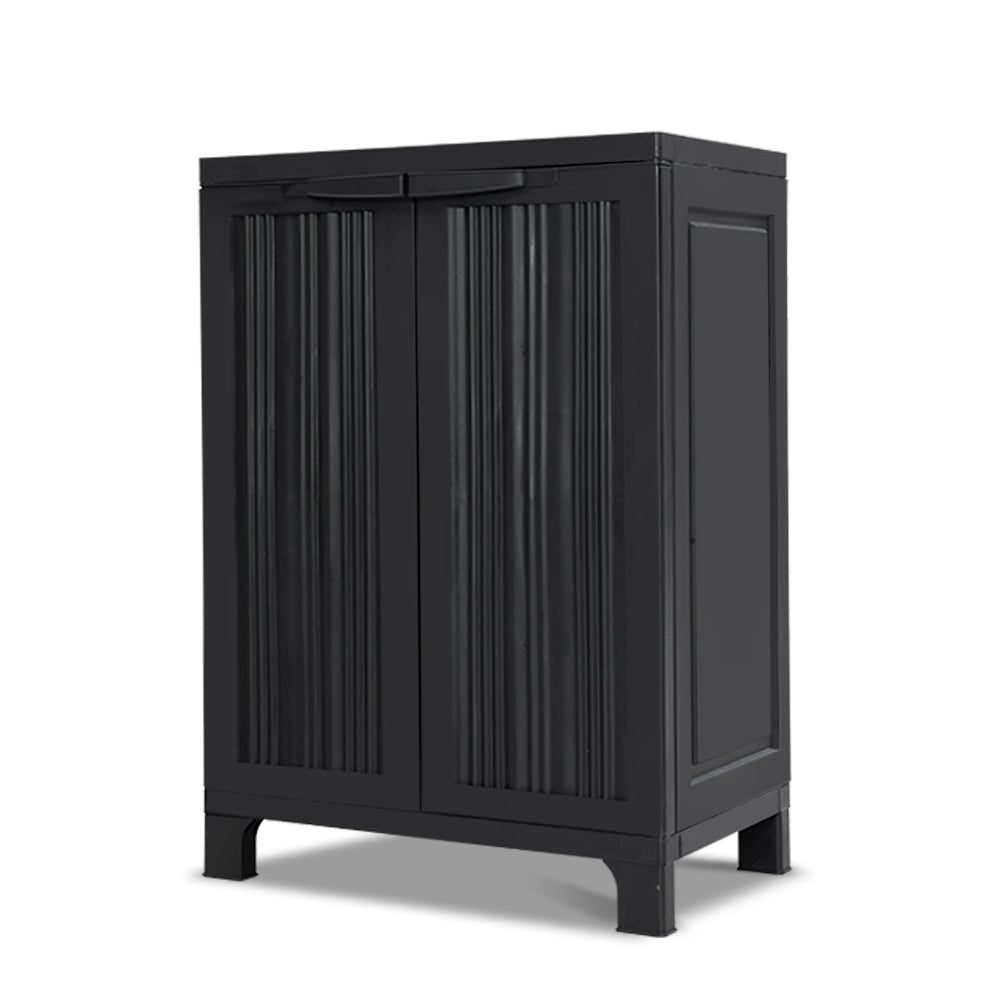 Outdoor Storage Cabinet 92cm – Lockable Garden Cupboard with Adjustable Shelves | Black Weatherproof Plastic