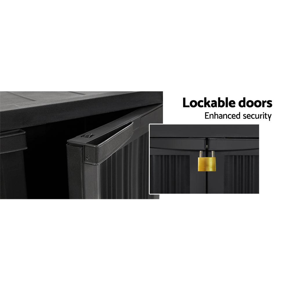 Outdoor Storage Cabinet 92cm – Lockable Garden Cupboard with Adjustable Shelves | Black Weatherproof Plastic
