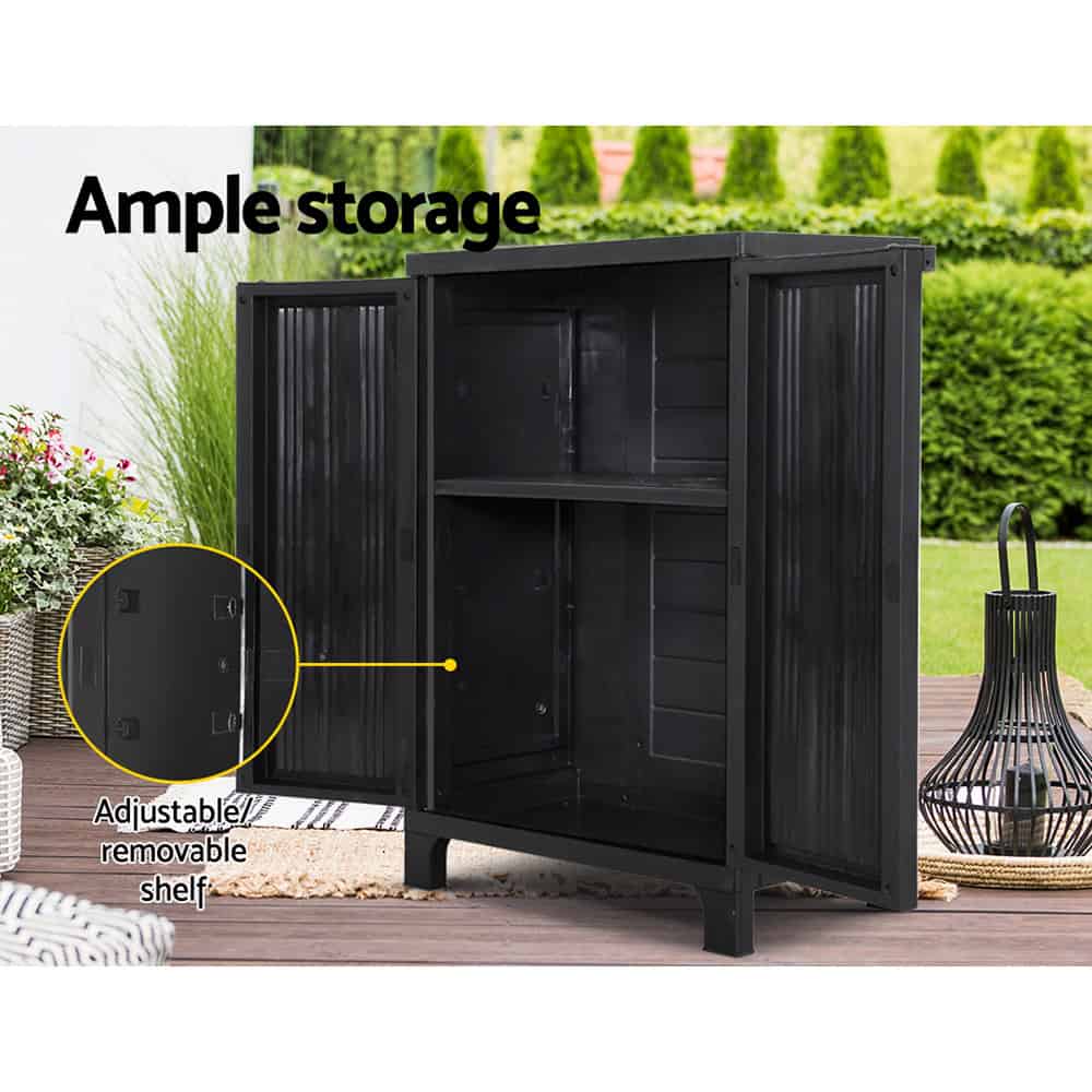 Outdoor Storage Cabinet 92cm – Lockable Garden Cupboard with Adjustable Shelves | Black Weatherproof Plastic