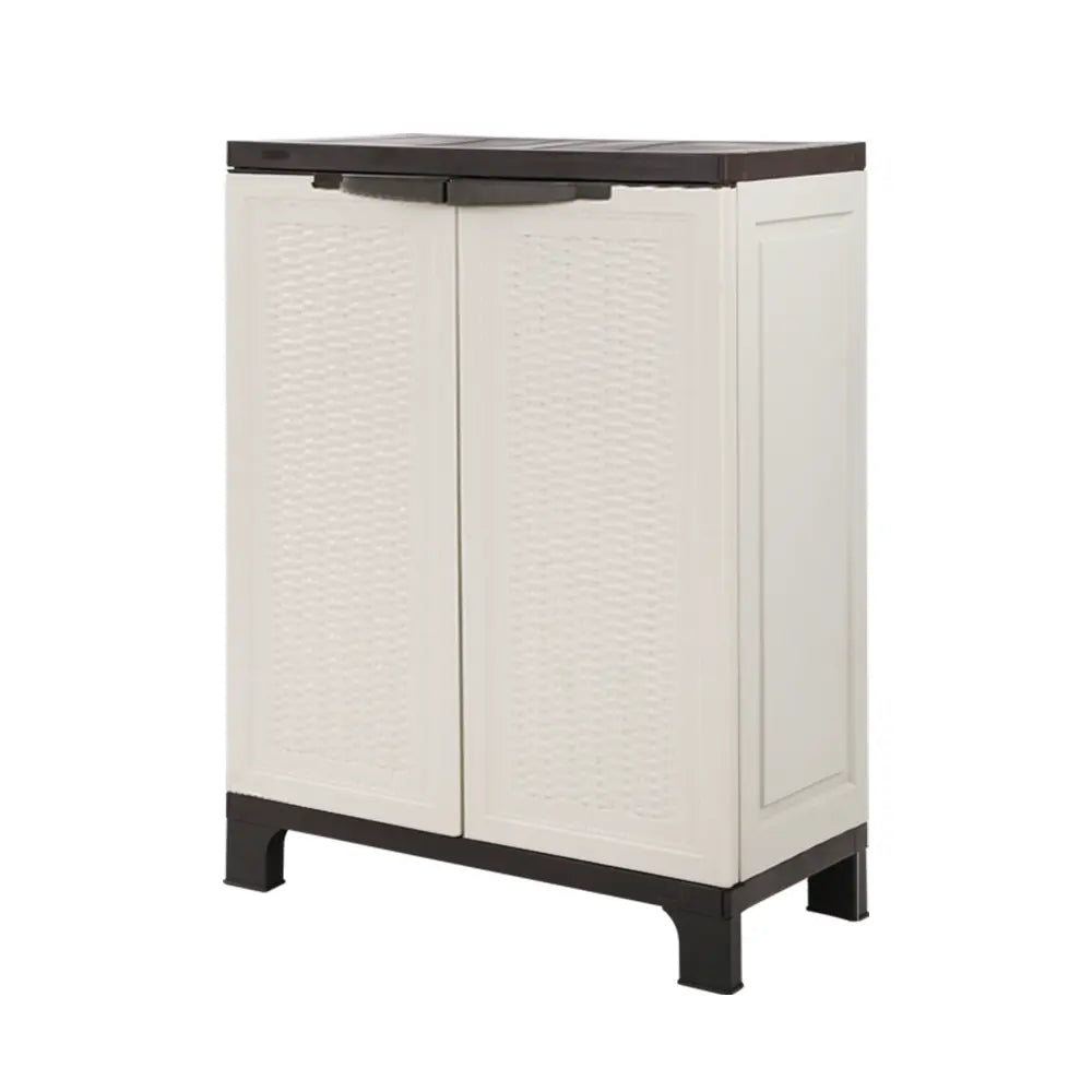 Beige rattan outdoor storage cabinet 92cm lockable weatherproof cupboard