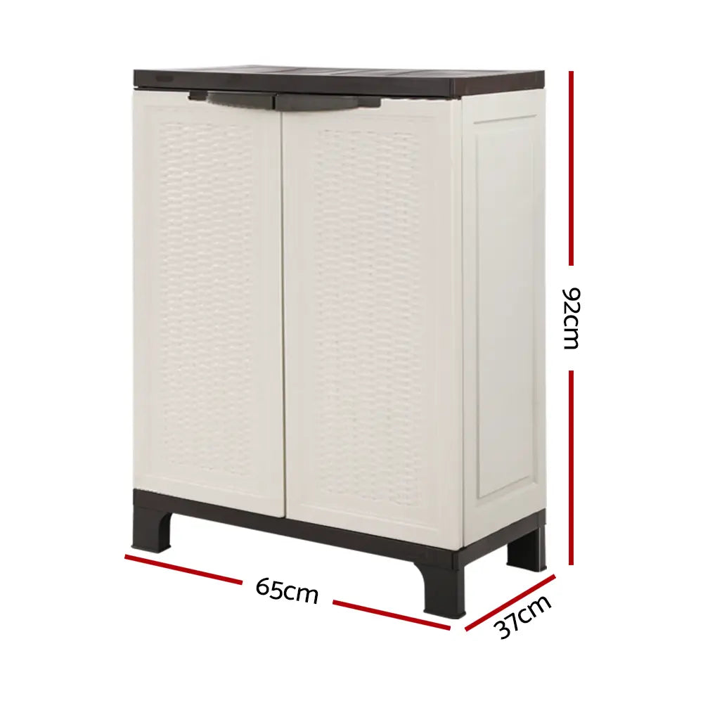 Outdoor Storage Cabinet 92cm Lockable | Weatherproof Cupboard Rattan Beige