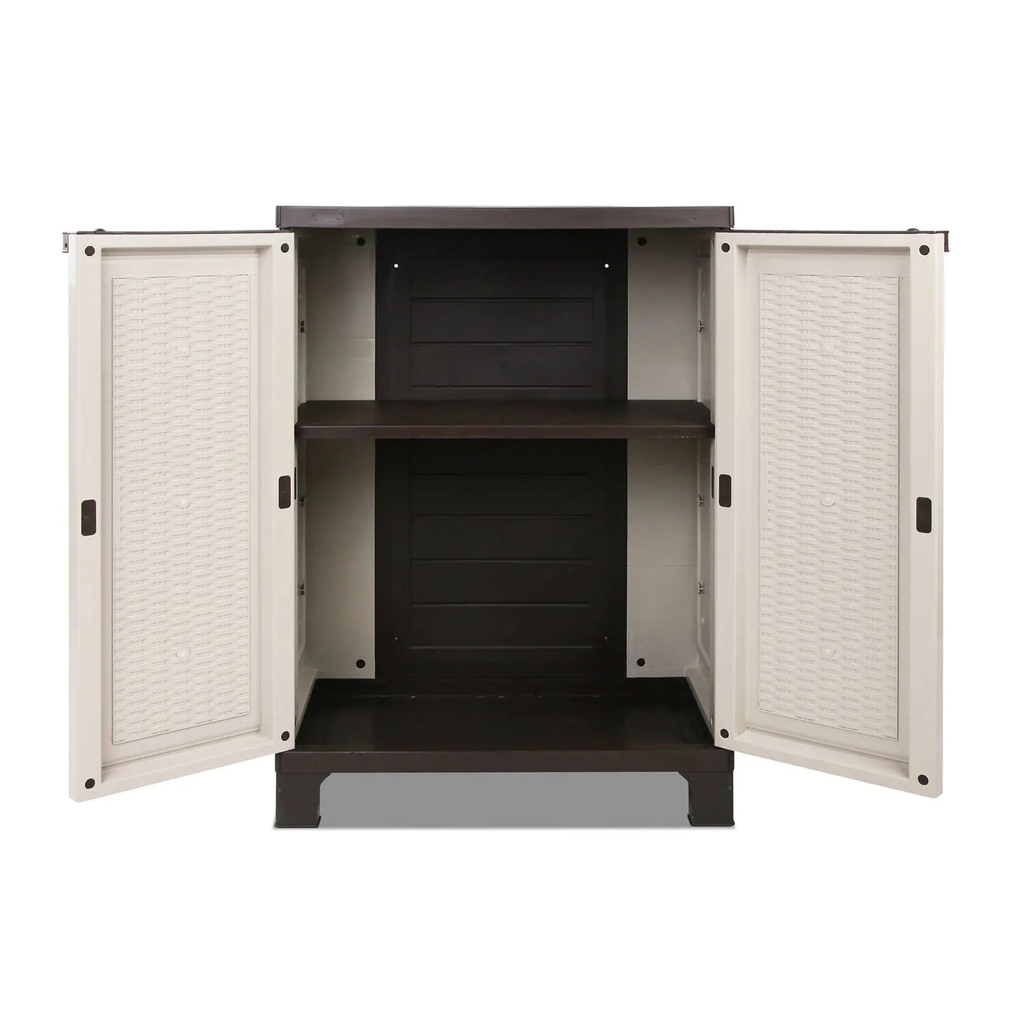 Outdoor Storage Cabinet 92cm Lockable | Weatherproof Cupboard Rattan Beige