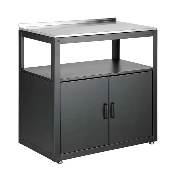 Gardeon Potting Bench with Storage Cabinet - Stainless Steel Top Garden Workbench, Black