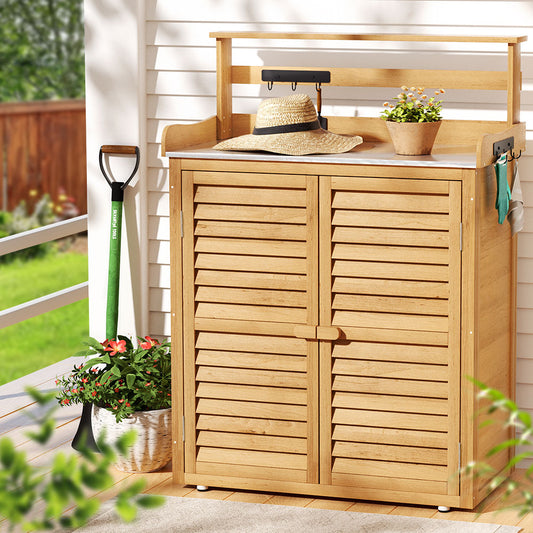 Gardeon Outdoor Wooden Garden Storage Cabinet with Potting Bench – 2-in-1 Weatherproof Shed & Worktable