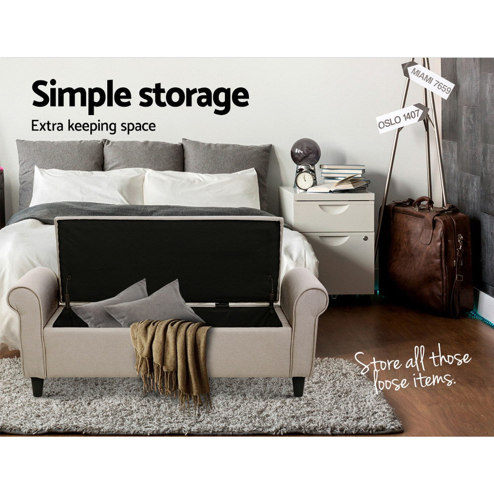Solid wood frame construction and smooth-lift hinges on premium storage ottoman