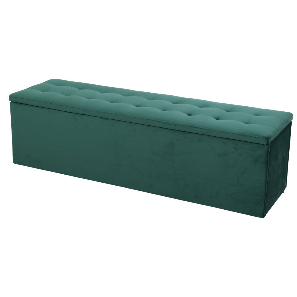 Luxurious 140cm green velvet storage ottoman bench with tufted design for Australian homes