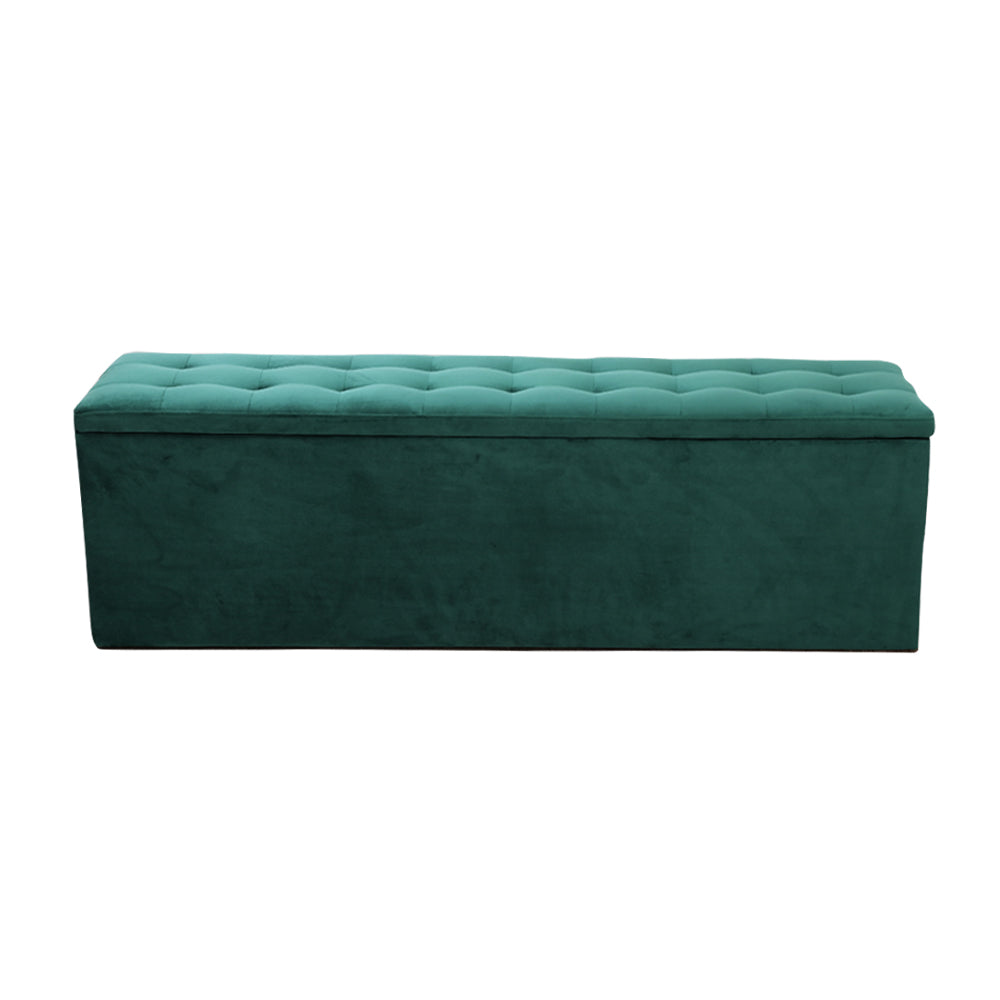 140cm Green Velvet Storage Ottoman Bench - Luxury Tufted Seat with Hidden Storage Australia