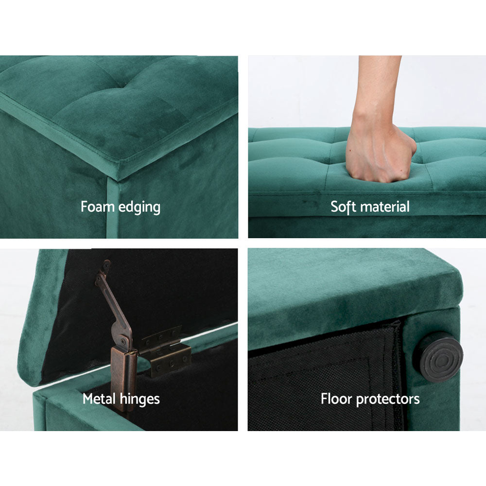 140cm Green Velvet Storage Ottoman Bench - Luxury Tufted Seat with Hidden Storage Australia
