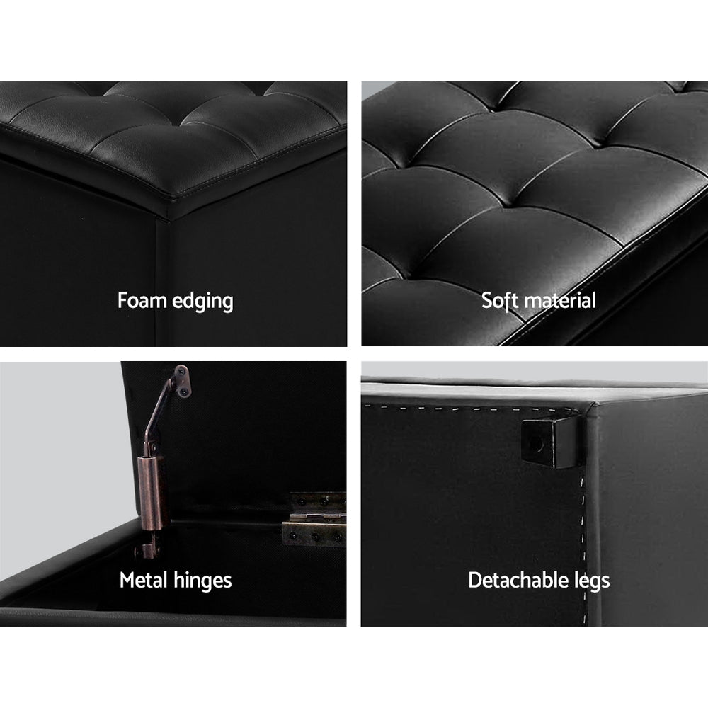 Artiss 97cm Black Storage Ottoman – PU Leather Blanket Box & Bench Seat with Hidden Storage