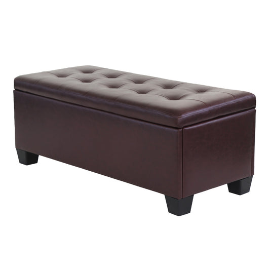 Brown leather storage ottoman bench 97cm wide – Smart Storage AU