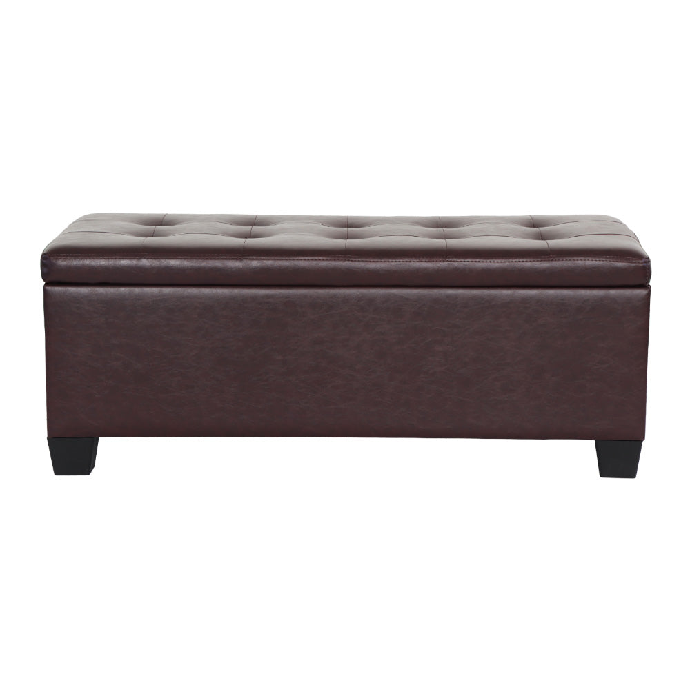 Footrest and bench with internal storage – brown leather