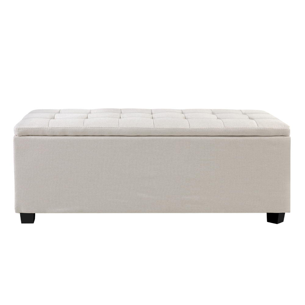 Storage Ottoman Blanket Box – 97cm Faux Linen Bench Seat with Hidden Storage (Beige)