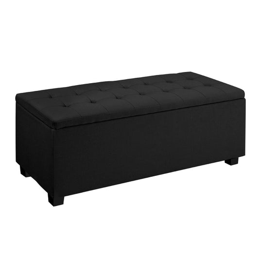 97cm black linen storage ottoman with lift-up lid