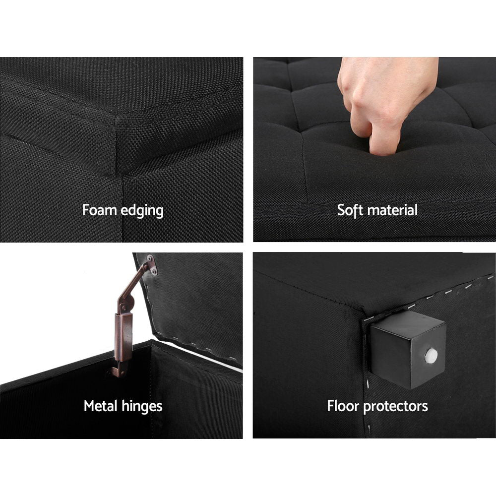 97cm Storage Ottoman Blanket Box – Linen Black with Lift-Up Lid & Solid Wood Frame