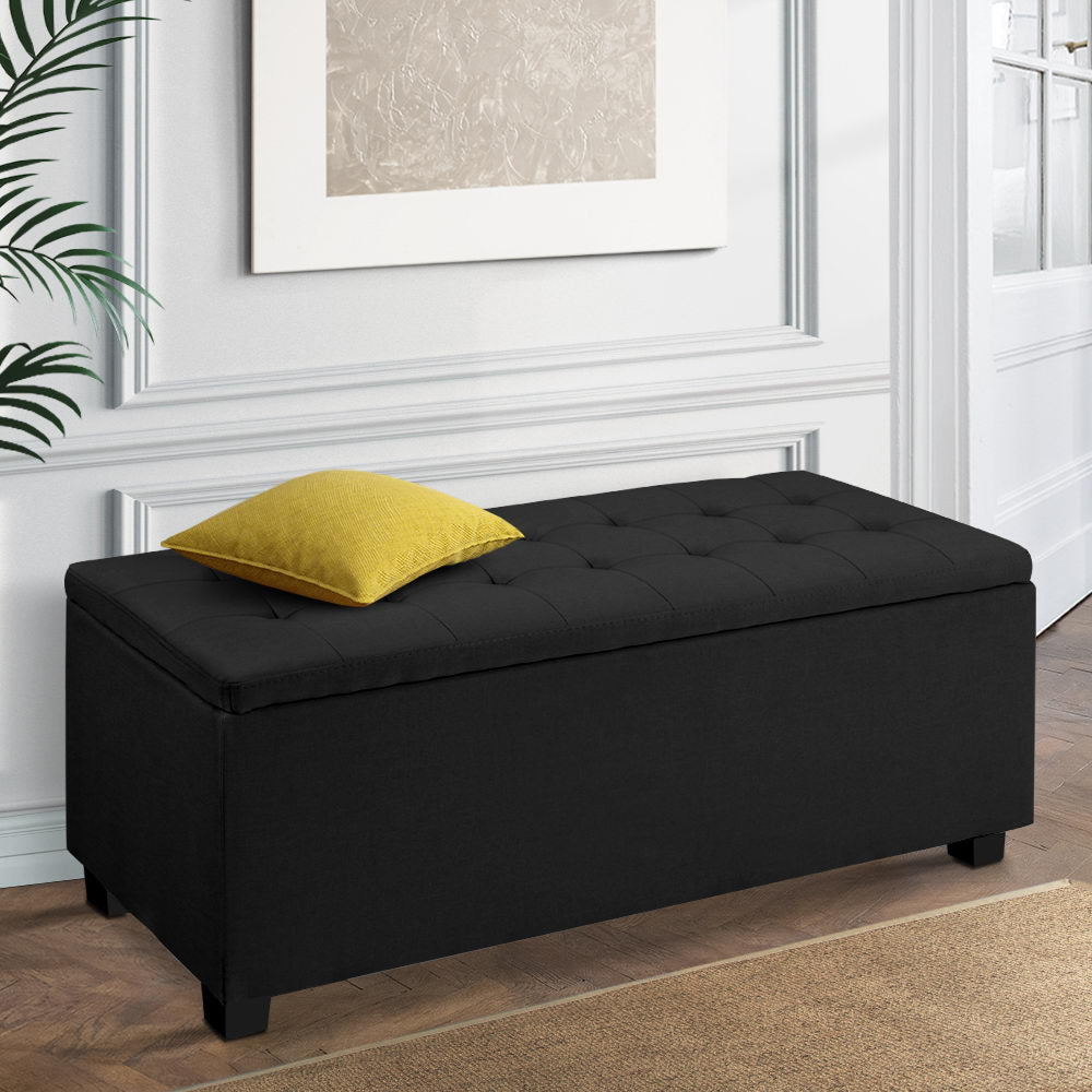faux linen ottoman for bedroom or lounge storage