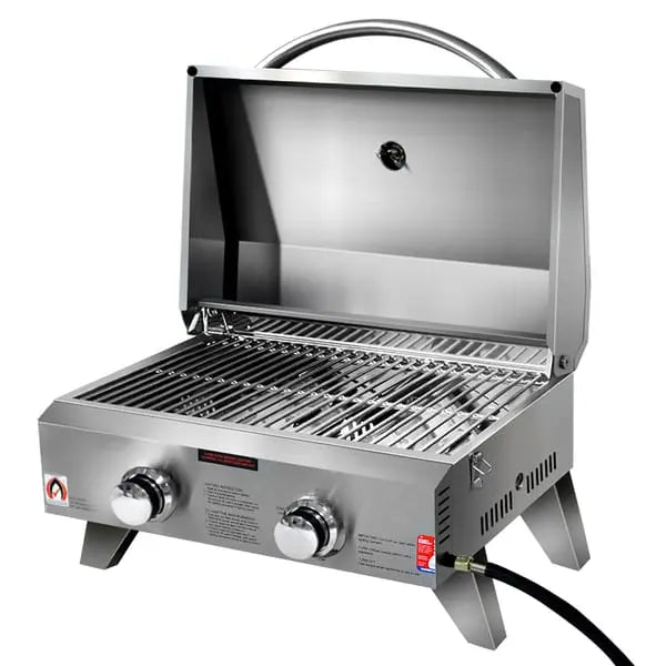 Grillz Portable Gas BBQ Grill - 2 Burner Stainless Steel Foldable Barbecue