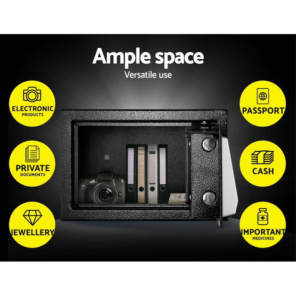 Small digital safe showing interior storage capacity for essentials