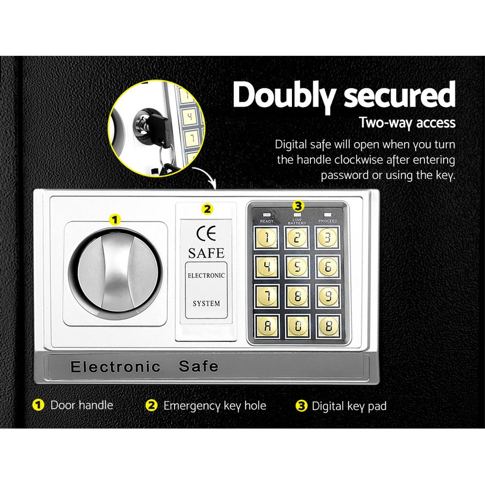 Emergency keys and setup accessories for compact digital safe
