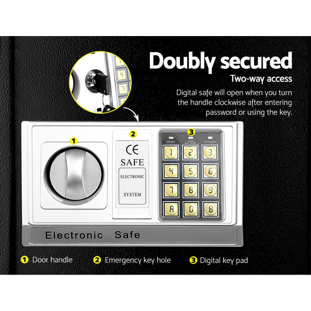Emergency keys and battery compartment for digital home safe