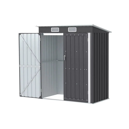 Compact grey garden shed 1.6x1M with double doors and sloped roof for Australian backyard tool storage and organization