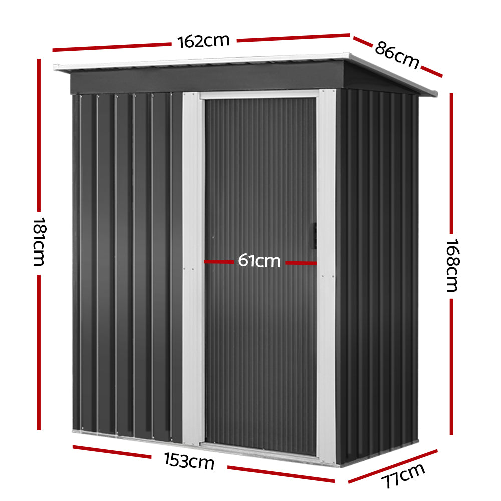 1.62x0.86M Metal Garden Shed – Outdoor Storage Tool House with Sliding Door, Grey