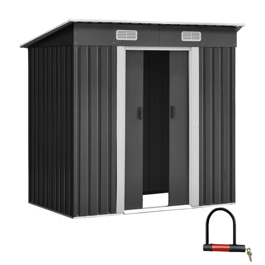 metal garden shed with sliding doors and vents
