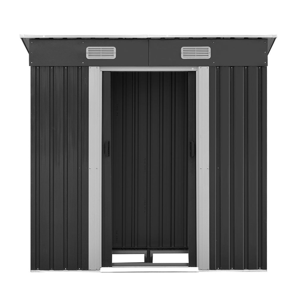 1.94 x 1.21m grey metal garden shed front view