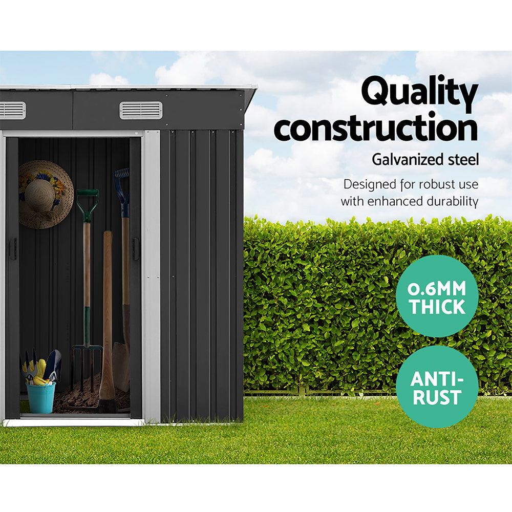 1.94 x 1.21m Grey Metal Garden Shed – Compact Outdoor Storage for Tools & Gear