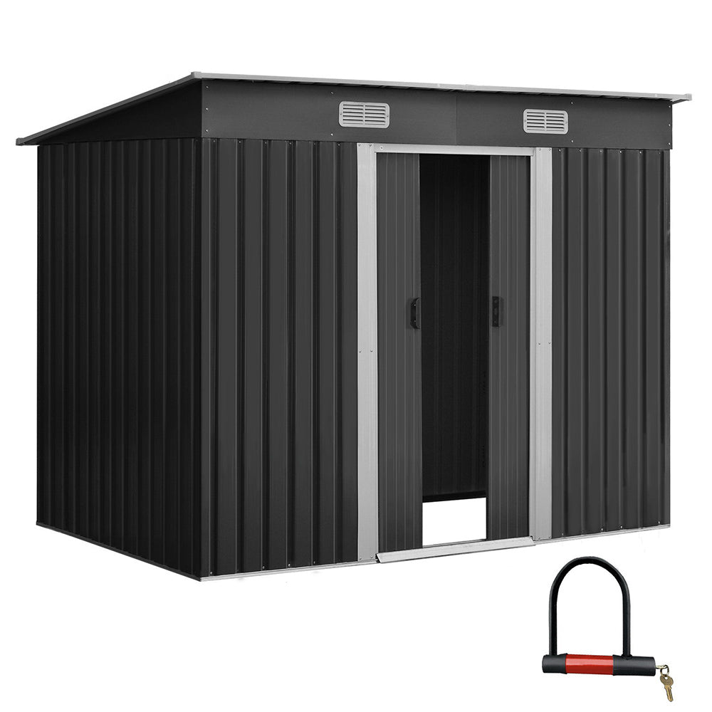 2.38 x 1.31m grey metal garden shed with sliding doors