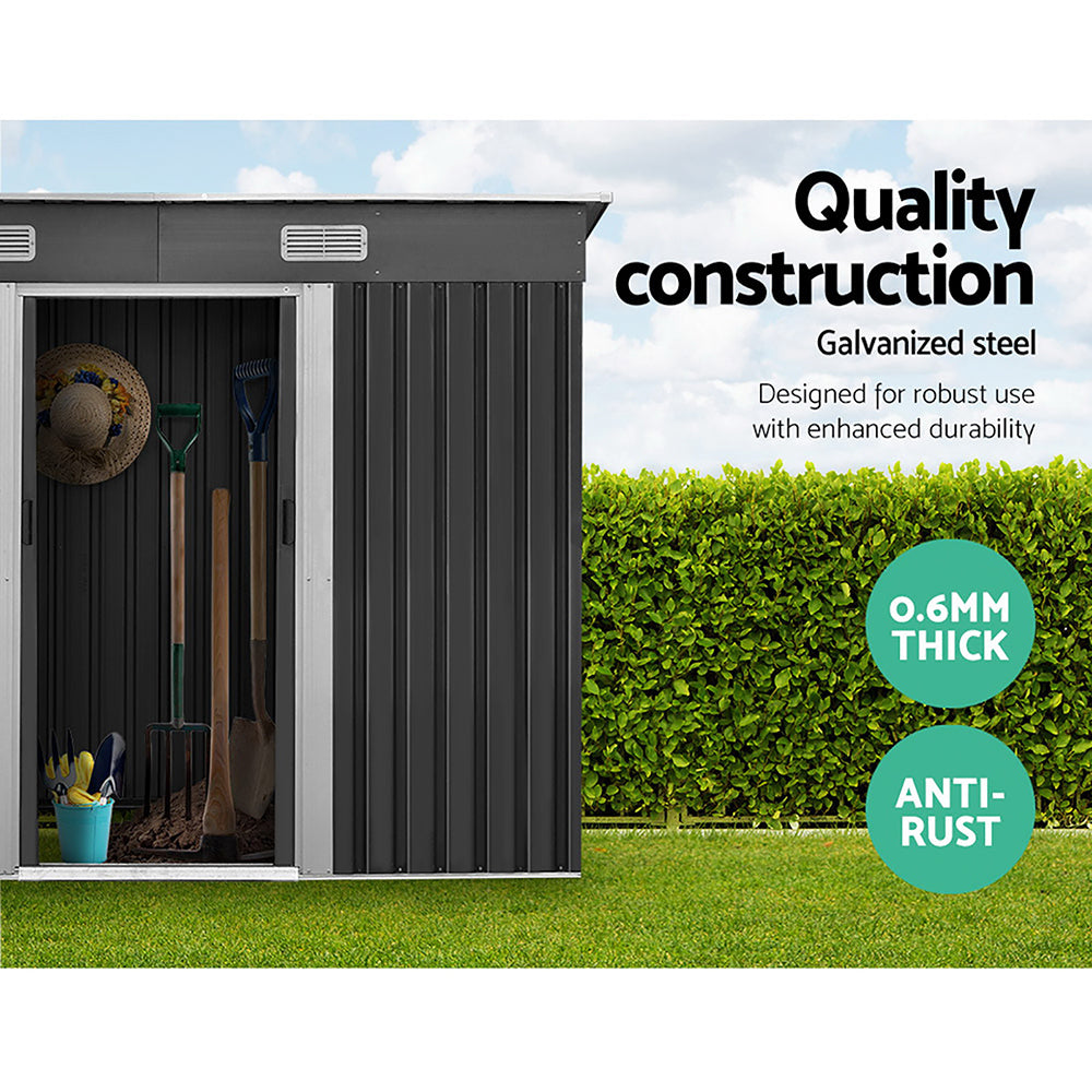 2.38 x 1.31m Metal Garden Shed – Grey Steel Outdoor Storage with Sliding Doors & Vents