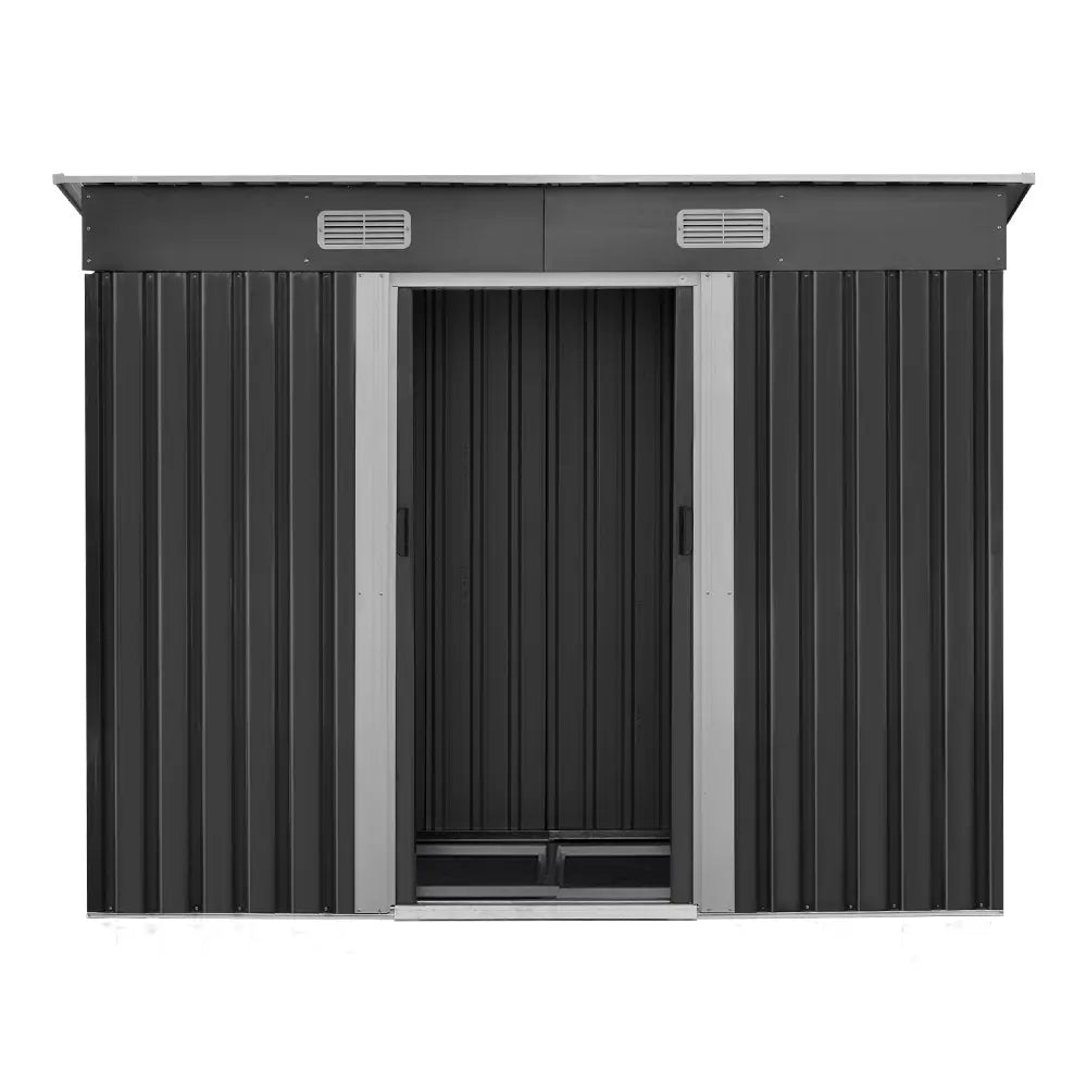 Secure double sliding doors with lock on galvanised steel garden shed
