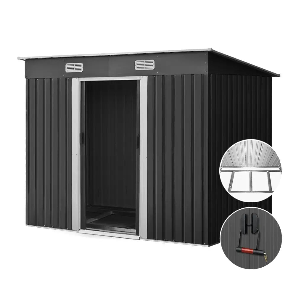 Secure double sliding doors with lock on galvanised steel garden shed